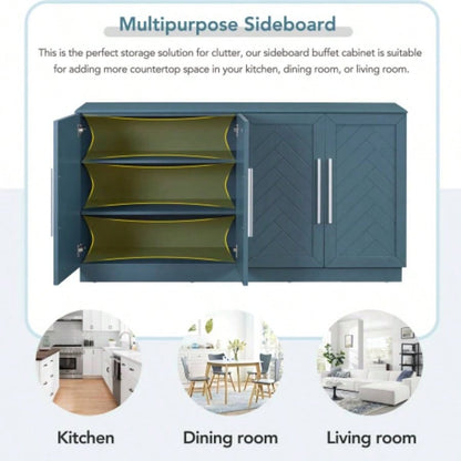 TREXM Sideboard Buffet Cabinet with Storage, Buffet Cabinet with Adjustable Shelves and Silver Handles Sideboard Cabinet Kitchen, Dining Room, Living Room, Antique Blue