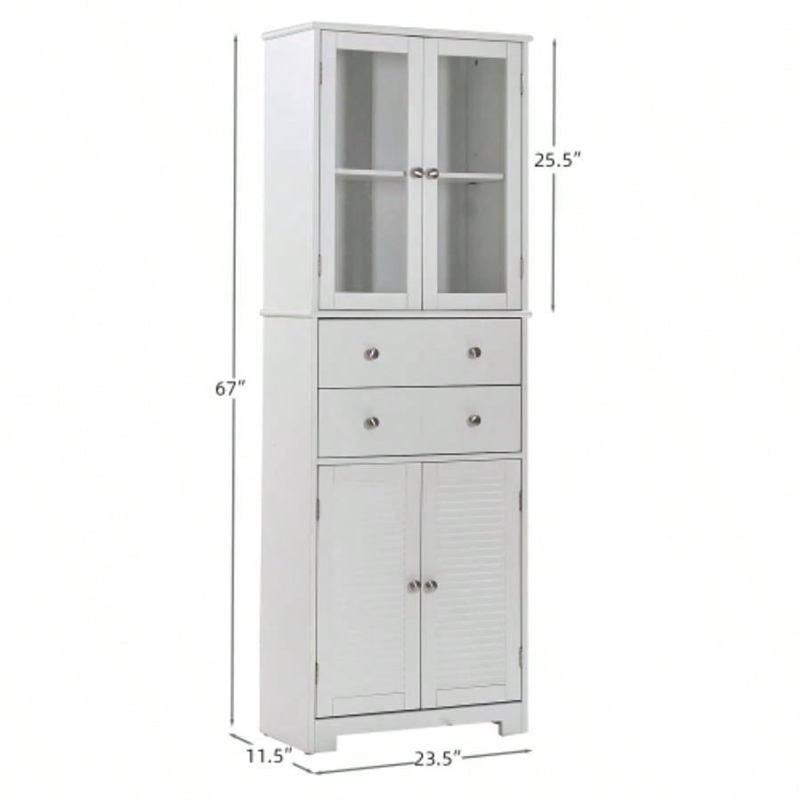 67 Tall Kitchen Pantry Cabinet with Doors and Shelves Large Stand Up Pantry Storage Cabinet with Drawer Large Food Cupboard Storage Cabinet Kitchen Bathroom Room, White