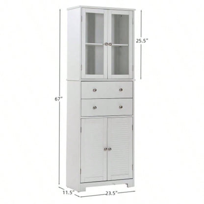 67 Tall Kitchen Pantry Cabinet with Doors and Shelves Large Stand Up Pantry Storage Cabinet with Drawer Large Food Cupboard Storage Cabinet Kitchen Bathroom Room, White