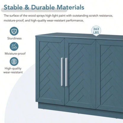 TREXM Sideboard Buffet Cabinet with Storage, Buffet Cabinet with Adjustable Shelves and Silver Handles Sideboard Cabinet Kitchen, Dining Room, Living Room, Antique Blue