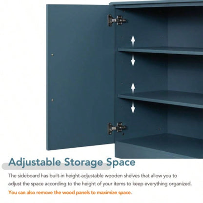 TREXM Sideboard Buffet Cabinet with Storage, Buffet Cabinet with Adjustable Shelves and Silver Handles Sideboard Cabinet Kitchen, Dining Room, Living Room, Antique Blue