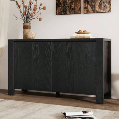 TREXM Buffet Cabinet with Storage, 4 - Door Retro Wood Sideboard with Distressed and Adjustable Shelves Dining Room, Kitchen, and Living Room Black