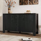 TREXM Buffet Cabinet with Storage, 4 - Door Retro Wood Sideboard with Distressed and Adjustable Shelves Dining Room, Kitchen, and Living Room Black