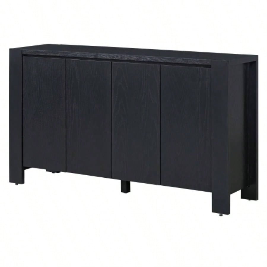 TREXM Buffet Cabinet with Storage, 4 - Door Retro Wood Sideboard with Distressed and Adjustable Shelves Dining Room, Kitchen, and Living Room Black