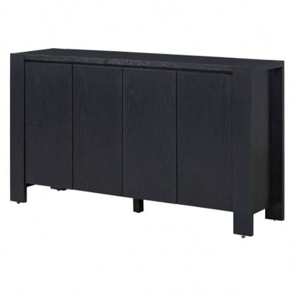 TREXM Buffet Cabinet with Storage, 4 - Door Retro Wood Sideboard with Distressed and Adjustable Shelves Dining Room, Kitchen, and Living Room Black