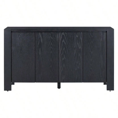 TREXM Buffet Cabinet with Storage, 4 - Door Retro Wood Sideboard with Distressed and Adjustable Shelves Dining Room, Kitchen, and Living Room Black