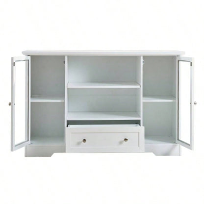 Sideboard Buffet Cabinet, 51 Large Kitchen Storage Cabinet with Drawers, Doors and Adjustable Shelves, Farmhouse Wooden Coffee Bar Kitchen, White