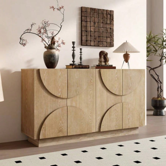 TREXM 4 - Door Large Storage Sideboard, Wood Sideboard Cabinet with Semi - Circular Handles and Adjustable Shelves Dining Room, Kitchen, and Living Room Natural