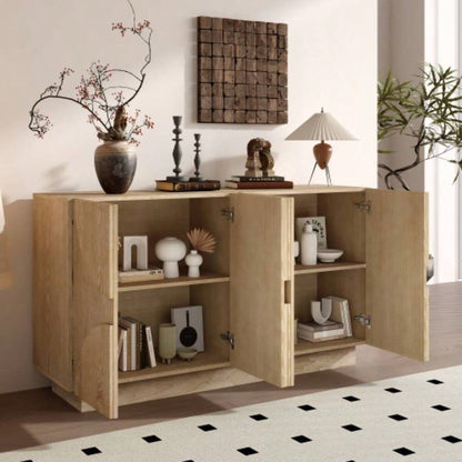 TREXM 4 - Door Large Storage Sideboard, Wood Sideboard Cabinet with Semi - Circular Handles and Adjustable Shelves Dining Room, Kitchen, and Living Room Natural