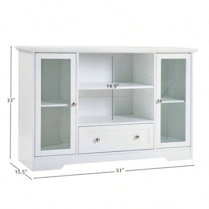 Sideboard Buffet Cabinet, 51 Large Kitchen Storage Cabinet with Drawers, Doors and Adjustable Shelves, Farmhouse Wooden Coffee Bar Kitchen, White