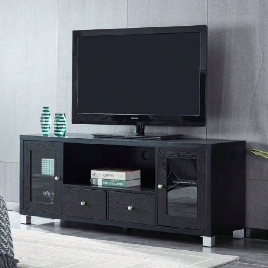 Wood TV stand Media Console with Storage Cabinet Living Room, Bedroom, Black - Wood Grain