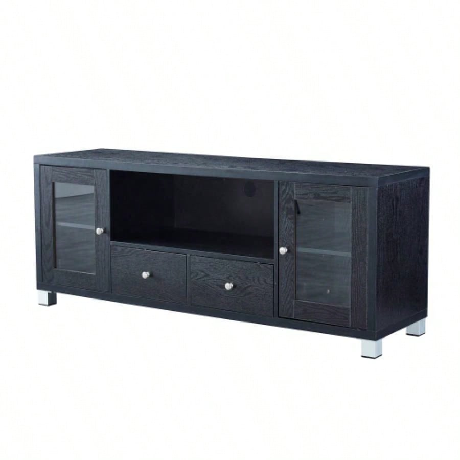 Wood TV stand Media Console with Storage Cabinet Living Room, Bedroom, Black - Wood Grain