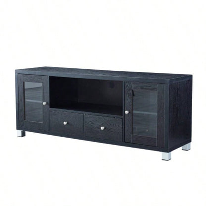 Wood TV stand Media Console with Storage Cabinet Living Room, Bedroom, Black - Wood Grain