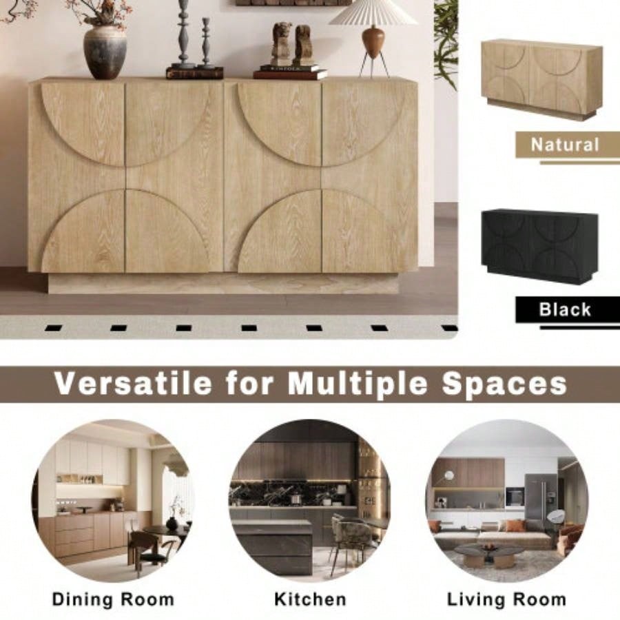 TREXM 4 - Door Large Storage Sideboard, Wood Sideboard Cabinet with Semi - Circular Handles and Adjustable Shelves Dining Room, Kitchen, and Living Room Natural