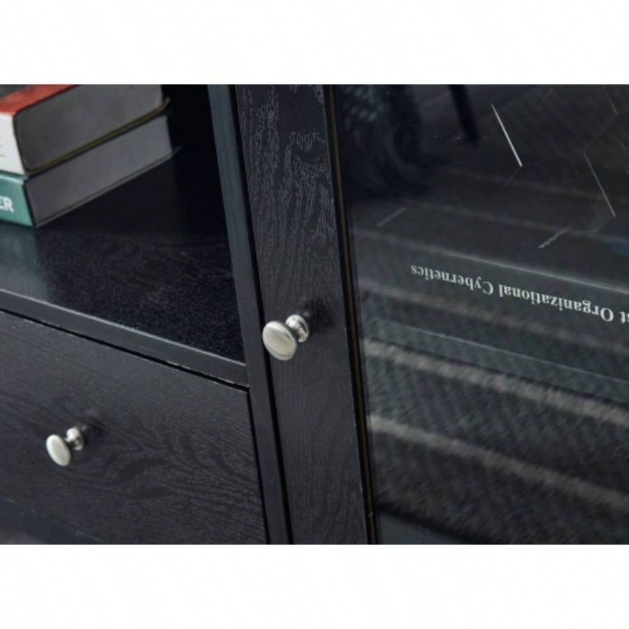 Wood TV stand Media Console with Storage Cabinet Living Room, Bedroom, Black - Wood Grain