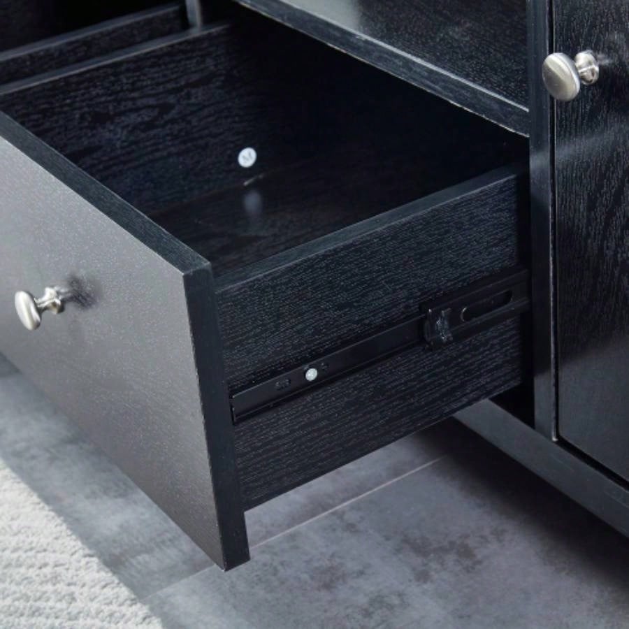 Wood TV stand Media Console with Storage Cabinet Living Room, Bedroom, Black - Wood Grain