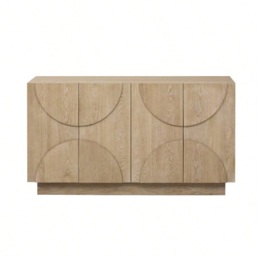 TREXM 4 - Door Large Storage Sideboard, Wood Sideboard Cabinet with Semi - Circular Handles and Adjustable Shelves Dining Room, Kitchen, and Living Room Natural