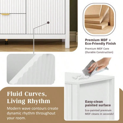 USTYLE Sideboard with Wave Design - 3 Adjustable Shelves, 3 Drawers Soft - Close Doors, Storage Console Table with Metal Handles, Suitable Study, Hallway and Living Room, 3 Colors