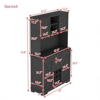 Coffee Bar Cabinet Kitchen Cabinet with Storage, Farmhouse Wine Cabinet with Drawers shelves and cabinets, Buffet Cabinet Wine Glass Racks Dining Room, Kitchen, Black
