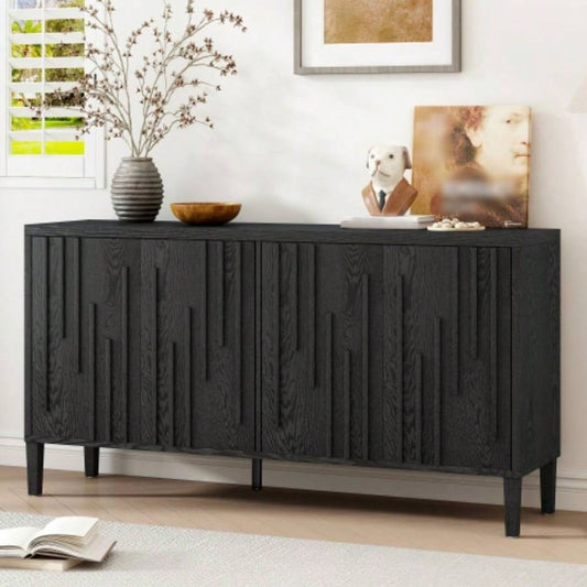 UStyle 59.8 4 - Door Sideboard, Hidden Handle, Distinctive Solid Ash Veneer Buffet with Storage, Farmhouse Sideboard TV Stand Living Room, Hallway, Dining, Wood Office CredenzaBlack