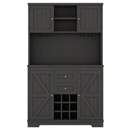 Coffee Bar Cabinet Kitchen Cabinet with Storage, Farmhouse Wine Cabinet with Drawers shelves and cabinets, Buffet Cabinet Wine Glass Racks Dining Room, Kitchen, Black