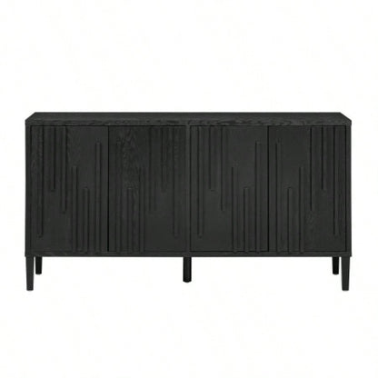 UStyle 59.8 4 - Door Sideboard, Hidden Handle, Distinctive Solid Ash Veneer Buffet with Storage, Farmhouse Sideboard TV Stand Living Room, Hallway, Dining, Wood Office CredenzaBlack