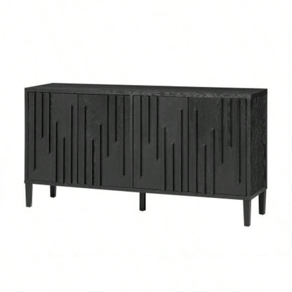 UStyle 59.8 4 - Door Sideboard, Hidden Handle, Distinctive Solid Ash Veneer Buffet with Storage, Farmhouse Sideboard TV Stand Living Room, Hallway, Dining, Wood Office CredenzaBlack