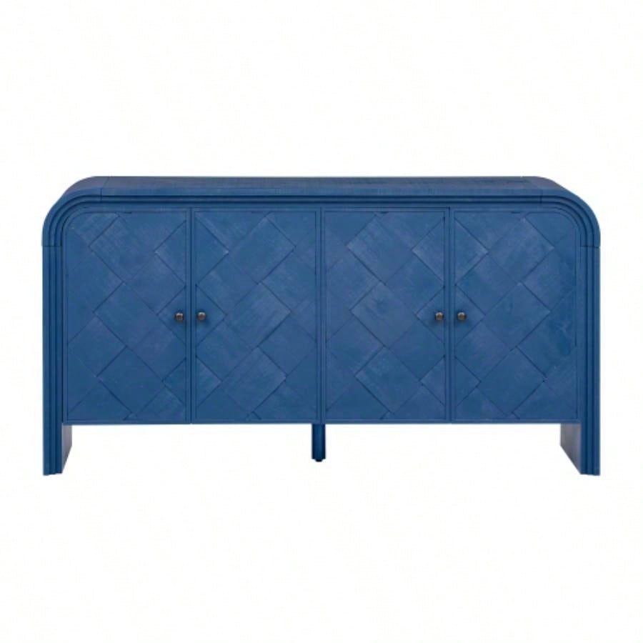 UStyle Luxury Multi - Functional MDF Sideboard - woven Wood Slat Doors, Tiered Stepped Design Premium Solid Wood Veneer Hallways, Living Rooms, Studies, and Corridors