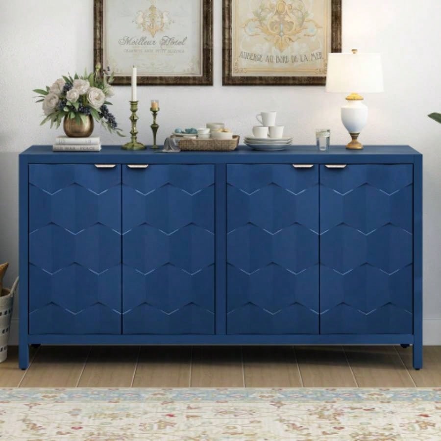 USTYLE Luxurious Four - Door Sideboard with Honeycomb Patterned Doors, Offering Ample Storage Study, Entrance and Living Room