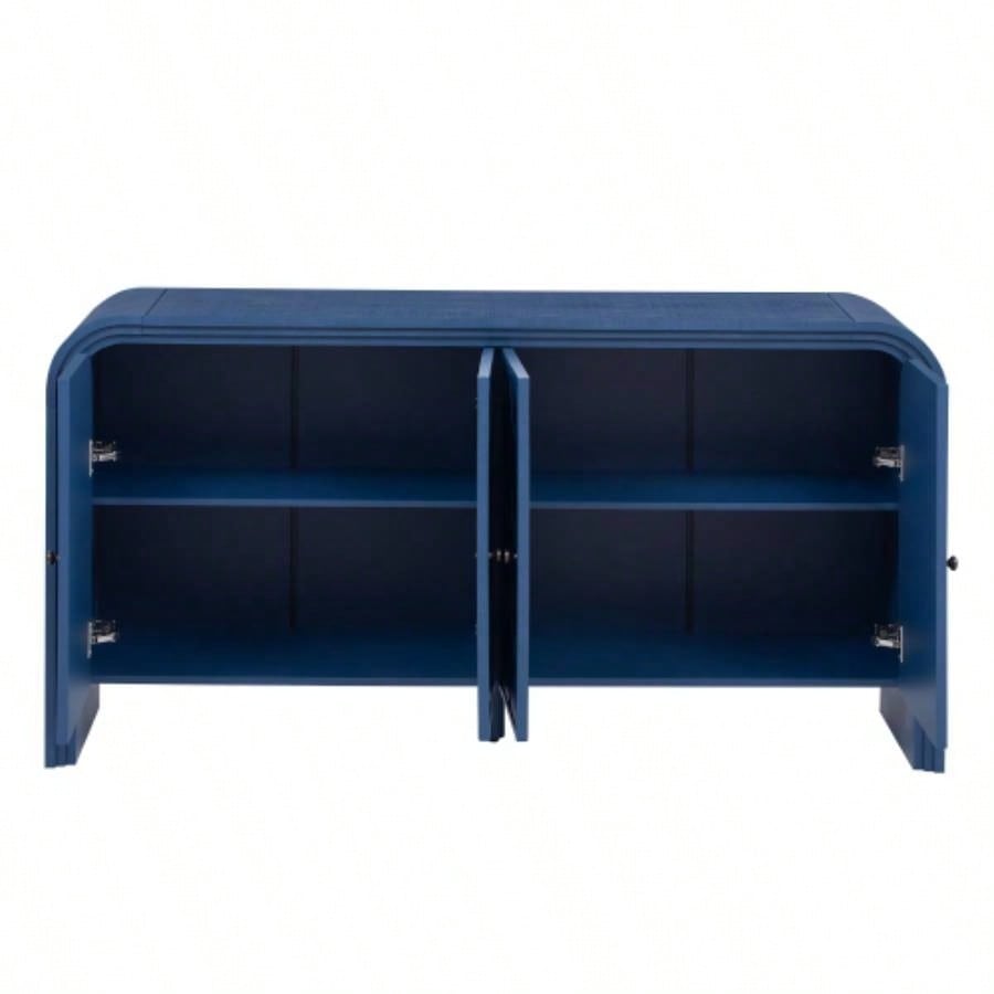 UStyle Luxury Multi - Functional MDF Sideboard - woven Wood Slat Doors, Tiered Stepped Design Premium Solid Wood Veneer Hallways, Living Rooms, Studies, and Corridors