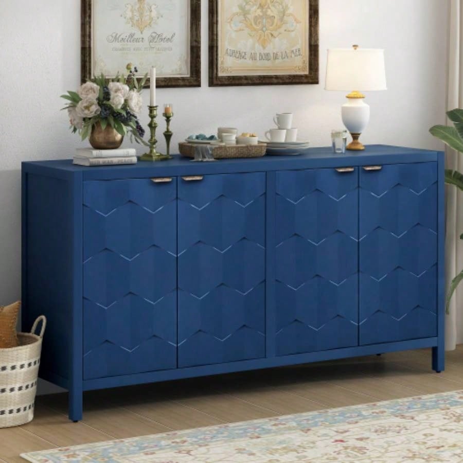 USTYLE Luxurious Four - Door Sideboard with Honeycomb Patterned Doors, Offering Ample Storage Study, Entrance and Living Room