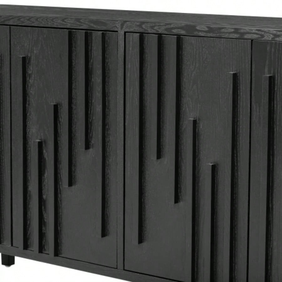 UStyle 59.8 4 - Door Sideboard, Hidden Handle, Distinctive Solid Ash Veneer Buffet with Storage, Farmhouse Sideboard TV Stand Living Room, Hallway, Dining, Wood Office CredenzaBlack