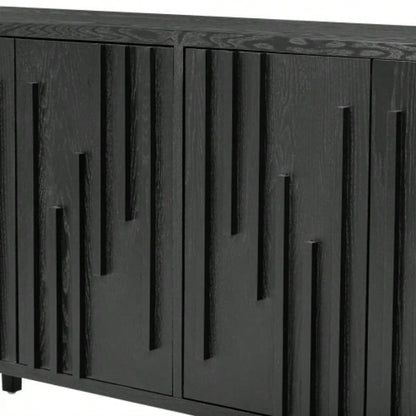 UStyle 59.8 4 - Door Sideboard, Hidden Handle, Distinctive Solid Ash Veneer Buffet with Storage, Farmhouse Sideboard TV Stand Living Room, Hallway, Dining, Wood Office CredenzaBlack