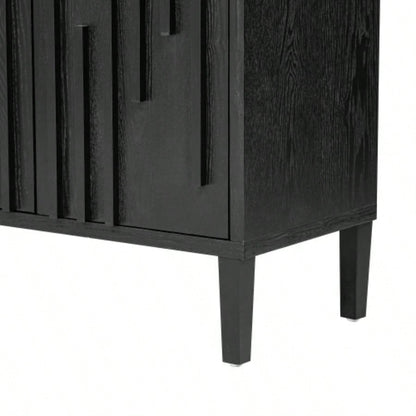 UStyle 59.8 4 - Door Sideboard, Hidden Handle, Distinctive Solid Ash Veneer Buffet with Storage, Farmhouse Sideboard TV Stand Living Room, Hallway, Dining, Wood Office CredenzaBlack