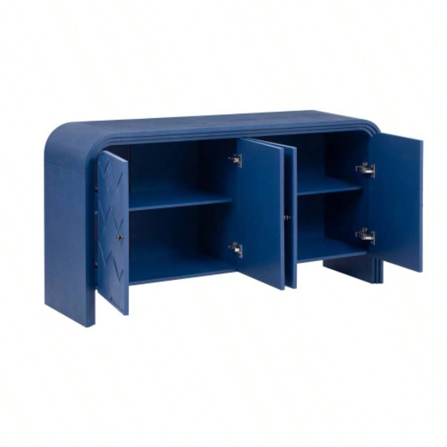 UStyle Luxury Multi - Functional MDF Sideboard - woven Wood Slat Doors, Tiered Stepped Design Premium Solid Wood Veneer Hallways, Living Rooms, Studies, and Corridors