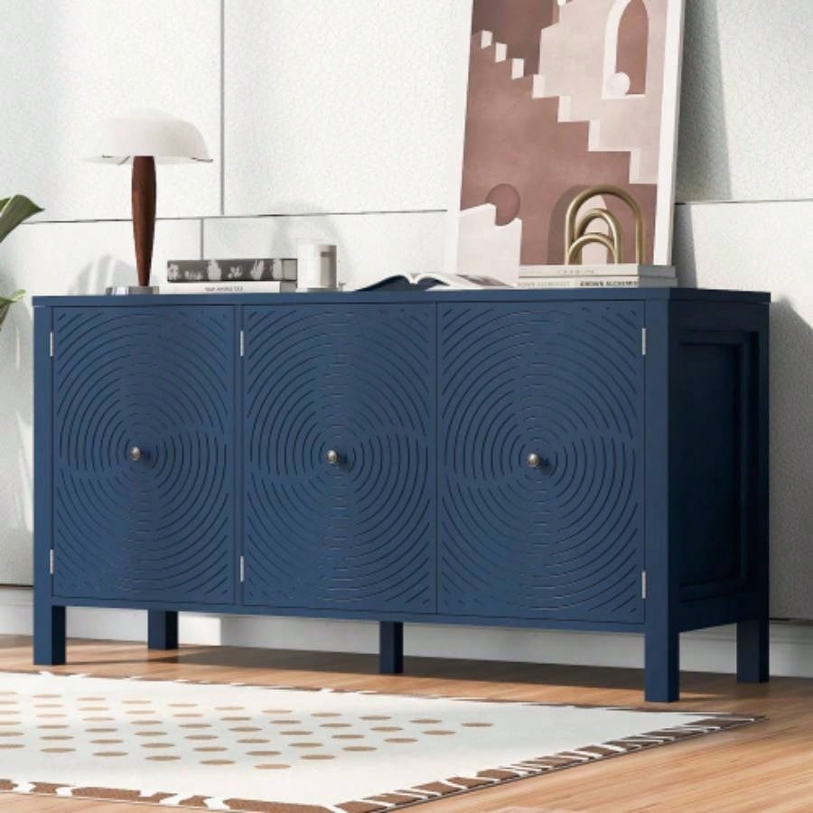 USTYLE Sideboard with Curved Swirl Patterned Doors and Artistic Three - Door Design, Suitable Living Rooms, Entrance and Study