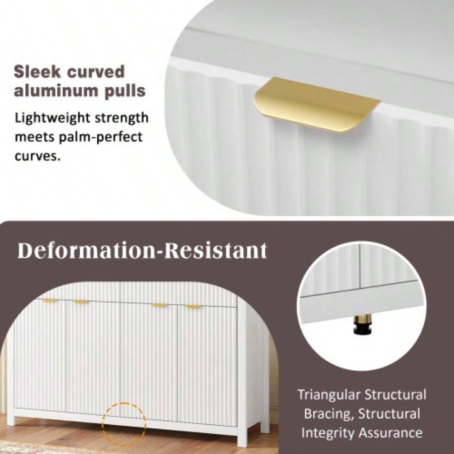 Modern Wave - Pattern Sideboard Cabinet with 2 Drawers and 4 Doors, 3 - Level Adjustable Shelves, Aluminum Handles, Scandinavian Style, 3 Colors, Suitable Entryway, Living Room, Foyer