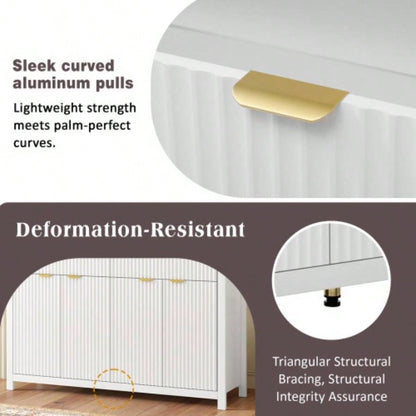Modern Wave - Pattern Sideboard Cabinet with 2 Drawers and 4 Doors, 3 - Level Adjustable Shelves, Aluminum Handles, Scandinavian Style, 3 Colors, Suitable Entryway, Living Room, Foyer