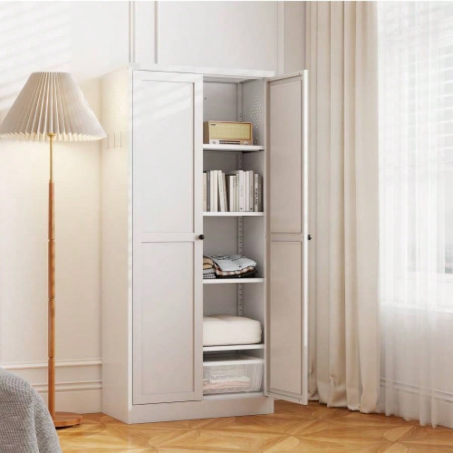 61 White Metal Kitchen Pantry Cabinet Adjustable Storage with 4 Shelves 110lb Capacity Heavy Duty Freestanding Pantry Organizer Kitchen, Pantry, Living Room