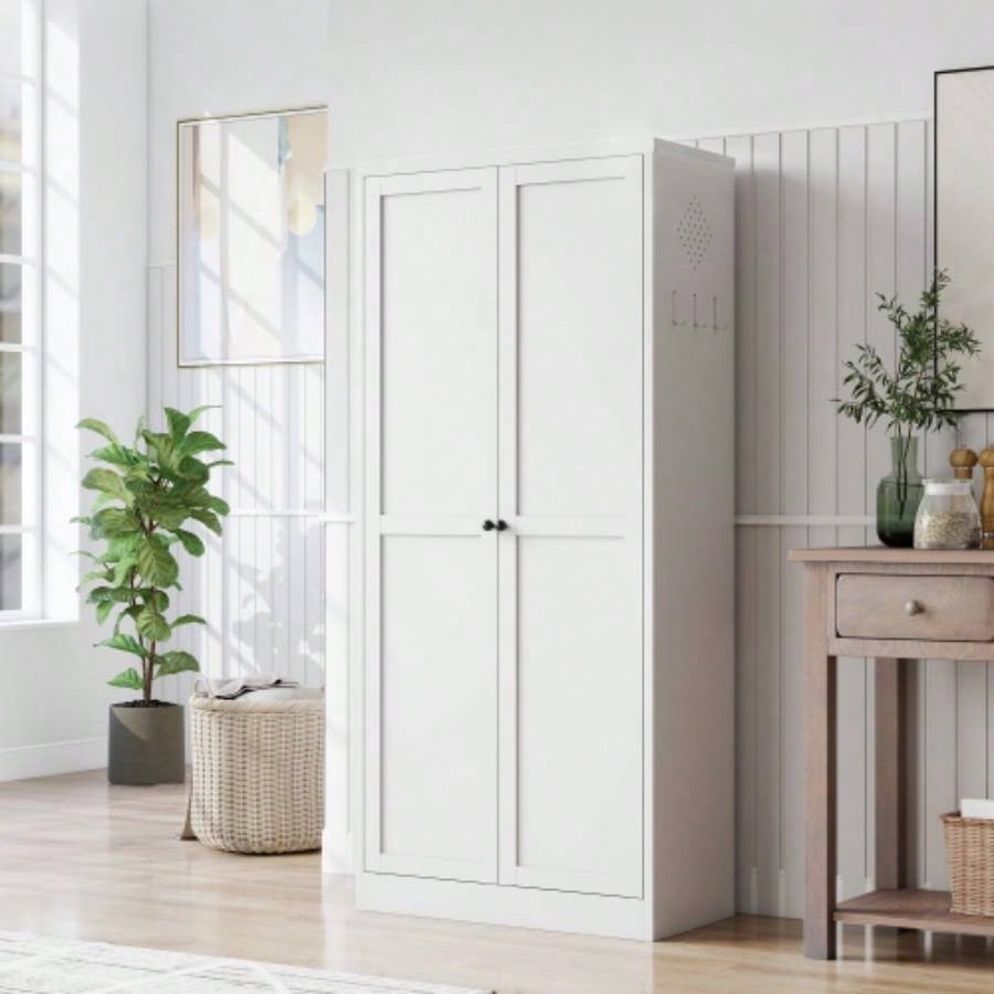 61 White Metal Kitchen Pantry Cabinet Adjustable Storage with 4 Shelves 110lb Capacity Heavy Duty Freestanding Pantry Organizer Kitchen, Pantry, Living Room