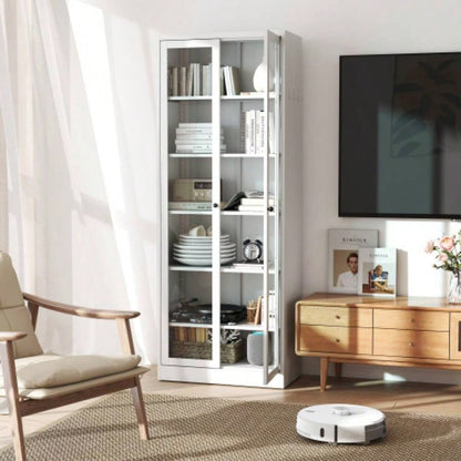 Metal Kitchen Pantry Cabinet - 72 Tall Storage with 5 Adjustable Shelves, White Freestanding Cabinet Kitchen/Pantry/Bathroom