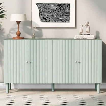 USTYLE Elegant Four - Door Sideboard with Wavy Pattern Doors, Cylindrical, and Sleek Metal Handles, Adjustable, Suitable Study, Entryway and Living Room