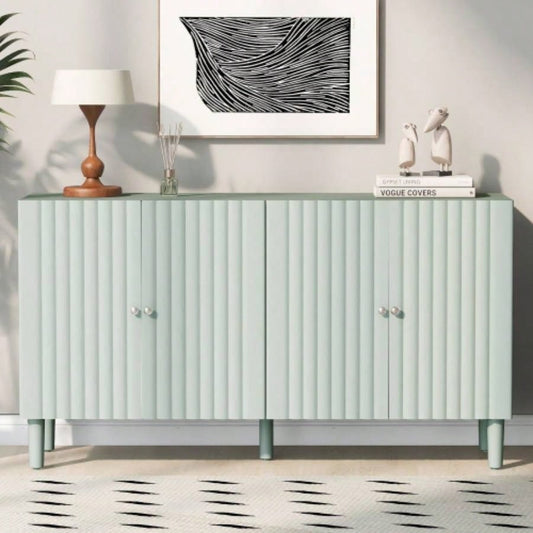 USTYLE Elegant Four - Door Sideboard with Wavy Pattern Doors, Cylindrical, and Sleek Metal Handles, Adjustable, Suitable Study, Entryway and Living Room