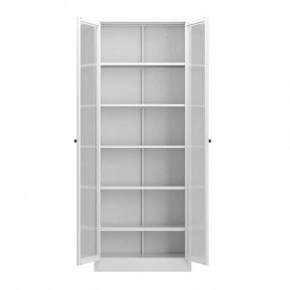 Metal Kitchen Pantry Cabinet - 72 Tall Storage with 5 Adjustable Shelves, White Freestanding Cabinet Kitchen/Pantry/Bathroom