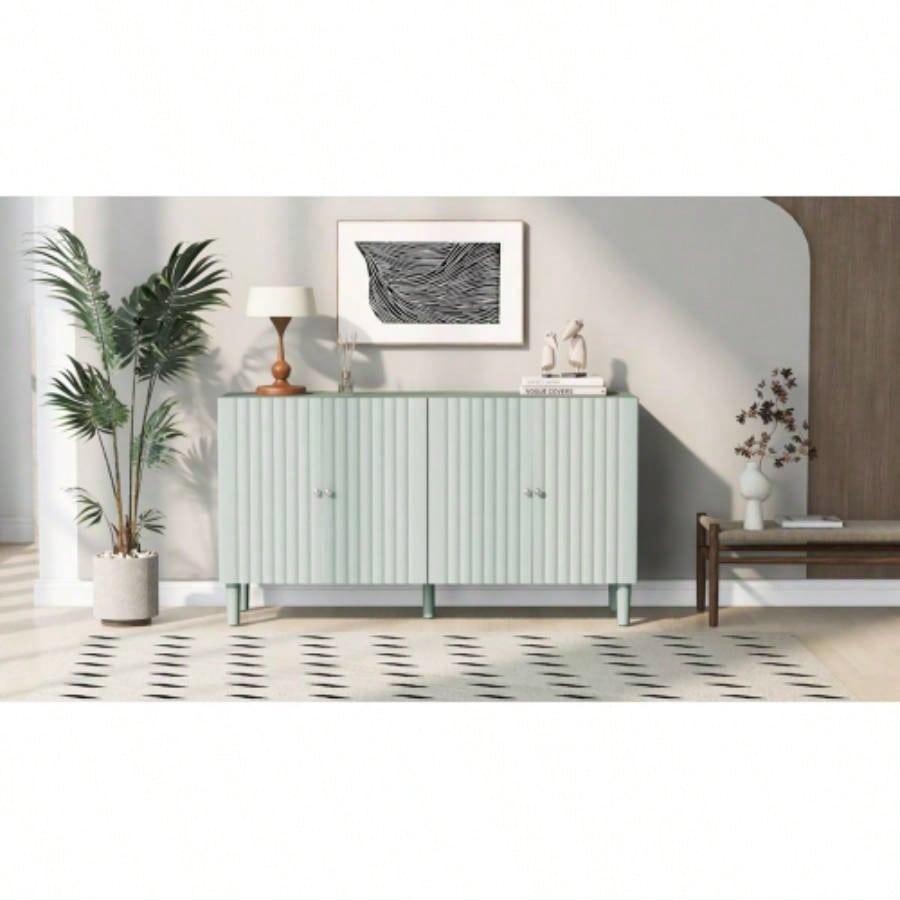 USTYLE Elegant Four - Door Sideboard with Wavy Pattern Doors, Cylindrical, and Sleek Metal Handles, Adjustable, Suitable Study, Entryway and Living Room