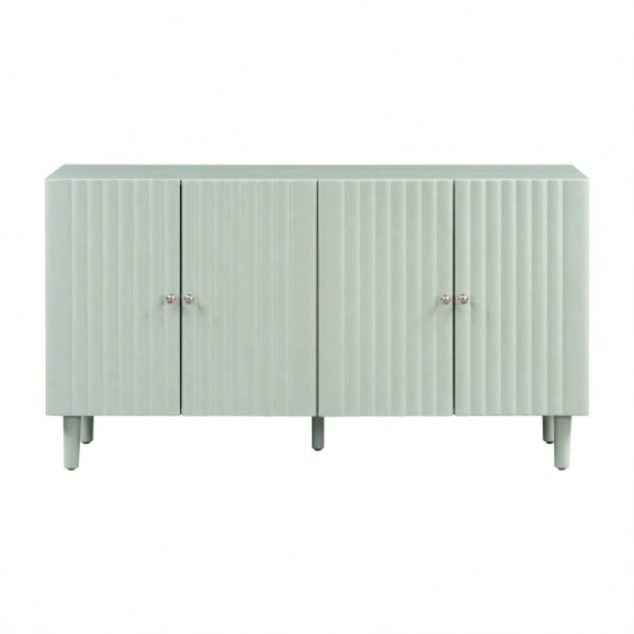 USTYLE Elegant Four - Door Sideboard with Wavy Pattern Doors, Cylindrical, and Sleek Metal Handles, Adjustable, Suitable Study, Entryway and Living Room