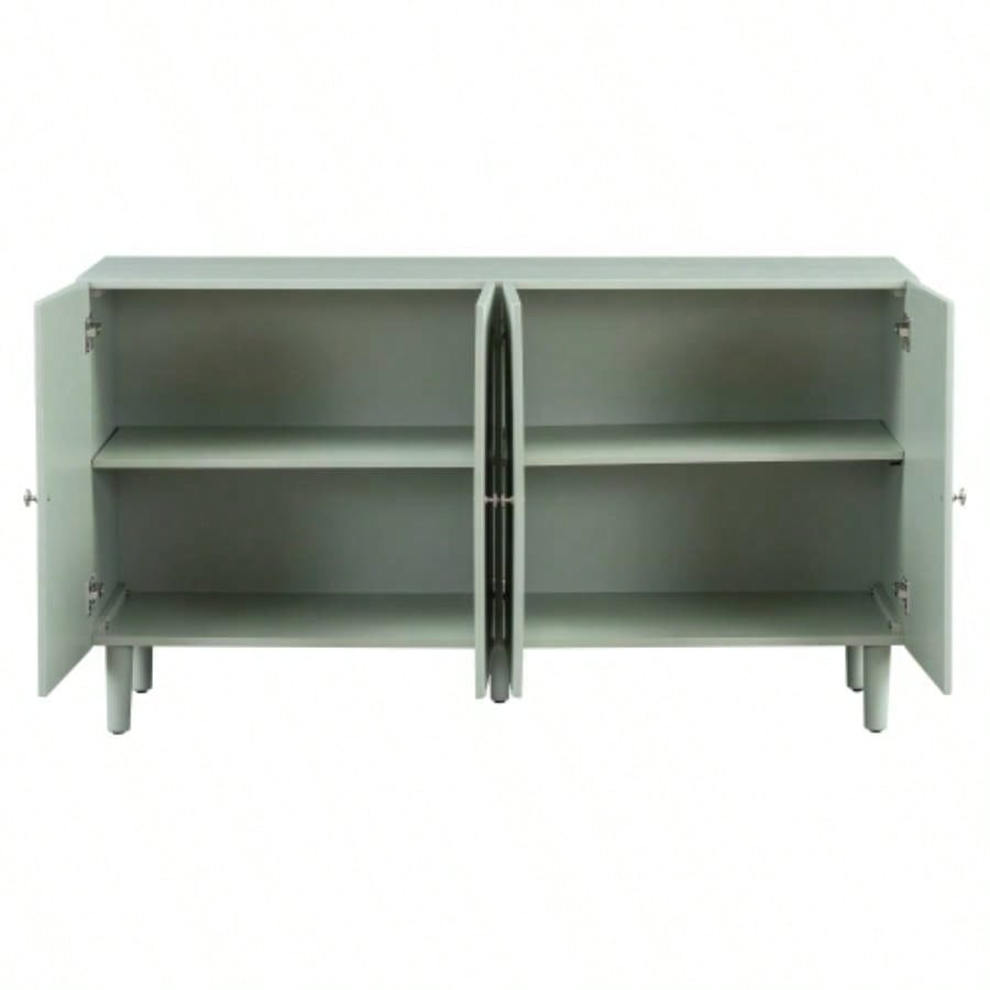 USTYLE Elegant Four - Door Sideboard with Wavy Pattern Doors, Cylindrical, and Sleek Metal Handles, Adjustable, Suitable Study, Entryway and Living Room