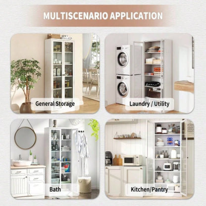 Metal Kitchen Pantry Cabinet - 72 Tall Storage with 5 Adjustable Shelves, White Freestanding Cabinet Kitchen/Pantry/Bathroom