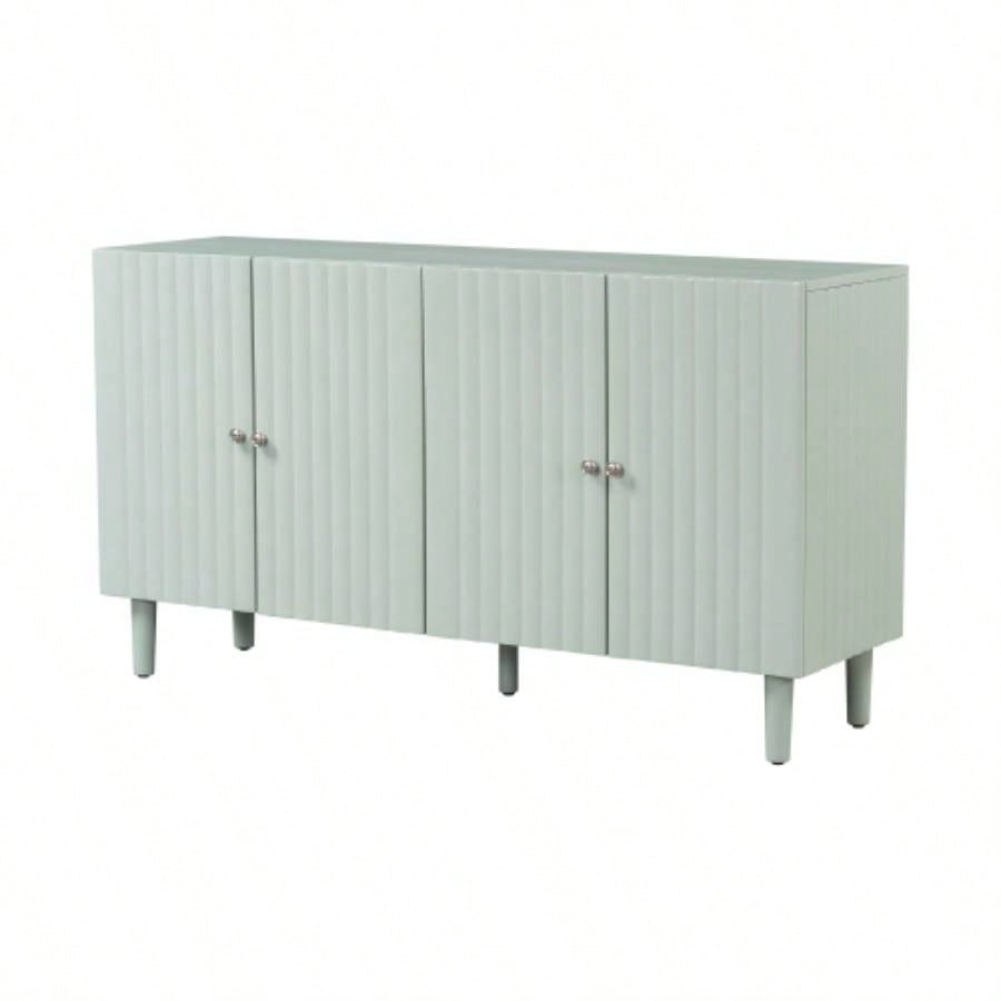 USTYLE Elegant Four - Door Sideboard with Wavy Pattern Doors, Cylindrical, and Sleek Metal Handles, Adjustable, Suitable Study, Entryway and Living Room