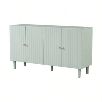 USTYLE Elegant Four - Door Sideboard with Wavy Pattern Doors, Cylindrical, and Sleek Metal Handles, Adjustable, Suitable Study, Entryway and Living Room
